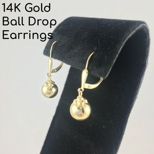 14K Gold Ball Drop Earrings
